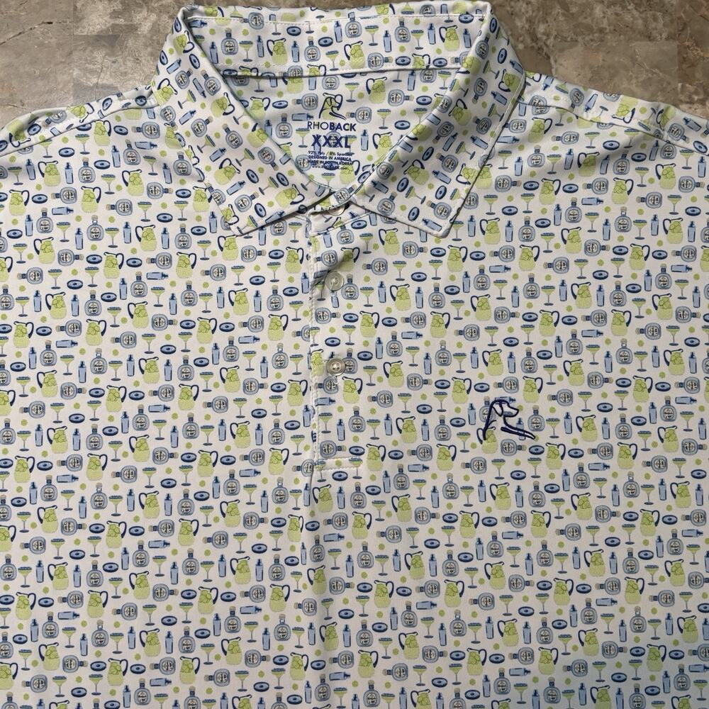 Rhoback Polo Shirt Mens 3XL Blue The Margarita Short Sleeve Golf Performance